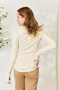 Ribbed Round Neck Long Sleeve Top