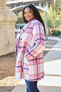 Double Take Plaid Button Up Lapel Collar Coat