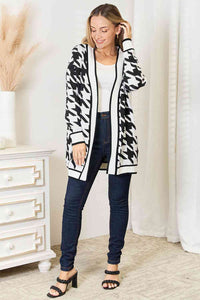 Woven Right Houndstooth Open Front Cardigan