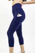 Load image into Gallery viewer, High Waisted Yoga Capri Leggings - Navy Blue