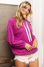 Load image into Gallery viewer, BiBi Brushed Checker Drawstring Long Sleeve Hoodie