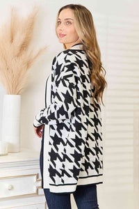 Woven Right Houndstooth Open Front Cardigan