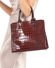 Load image into Gallery viewer, BROADWAY FAUX CROCODILE WOMEN&#39;S LEATHER BAG - BROWN