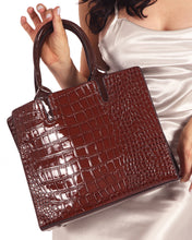 Load image into Gallery viewer, BROADWAY FAUX CROCODILE WOMEN&#39;S LEATHER BAG - BROWN