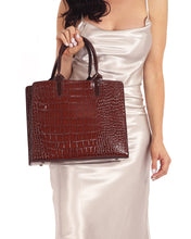 Load image into Gallery viewer, BROADWAY FAUX CROCODILE WOMEN&#39;S LEATHER BAG - BROWN