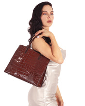 Load image into Gallery viewer, BROADWAY FAUX CROCODILE WOMEN&#39;S LEATHER BAG - BROWN