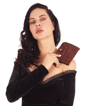 Load image into Gallery viewer, BROADWAY FAUX CROCODILE WOMEN&#39;S LEATHER WALLET - BROWN