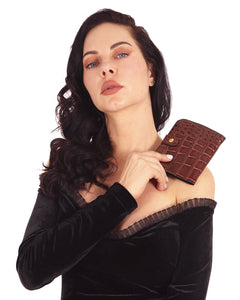 BROADWAY FAUX CROCODILE WOMEN'S LEATHER WALLET - BROWN