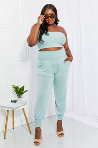 Zenana Full Size Stylish Comfort Smocked Tube Top & Joggers Set