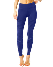 Load image into Gallery viewer, Athletique Low-Waisted Ribbed Leggings With Hidden Pocket and Mesh Panels - Navy