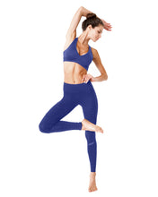 Load image into Gallery viewer, Athletique Low-Waisted Ribbed Leggings With Hidden Pocket and Mesh Panels - Navy