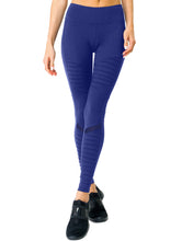 Load image into Gallery viewer, Athletique Low-Waisted Ribbed Leggings With Hidden Pocket and Mesh Panels - Navy