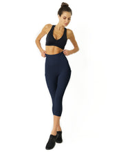 Load image into Gallery viewer, High Waisted Yoga Capri Leggings - Navy Blue