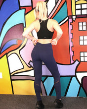 Load image into Gallery viewer, Athletique Low-Waisted Ribbed Leggings With Hidden Pocket and Mesh Panels - Navy