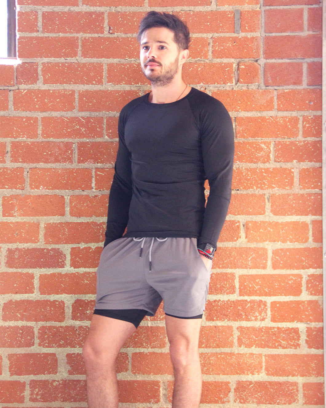 Adam Men's Drawstring Shorts with Border Tights & Pocket - Grey