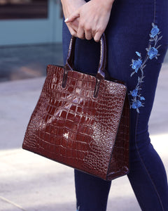 Broadway Faux Crocodile Women's Leather Bag - Brown (3-Pack)