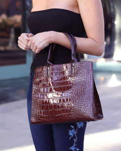 Broadway Faux Crocodile Women's Leather Bag - Brown (3-Pack)