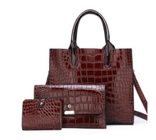 Load image into Gallery viewer, Broadway Faux Crocodile Women&#39;s Leather Bag - Brown (3-Pack)