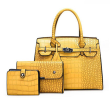 Load image into Gallery viewer, St. Marks Faux Crocodile Leather Handbag Set - Yellow (3-Pack)