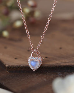 Moonstone Heart Lock Pendant Necklace