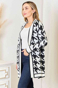 Woven Right Houndstooth Open Front Cardigan