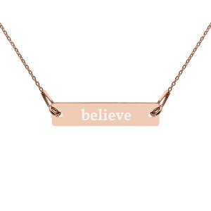 Believe Engraved Silver Bar Chain Necklace