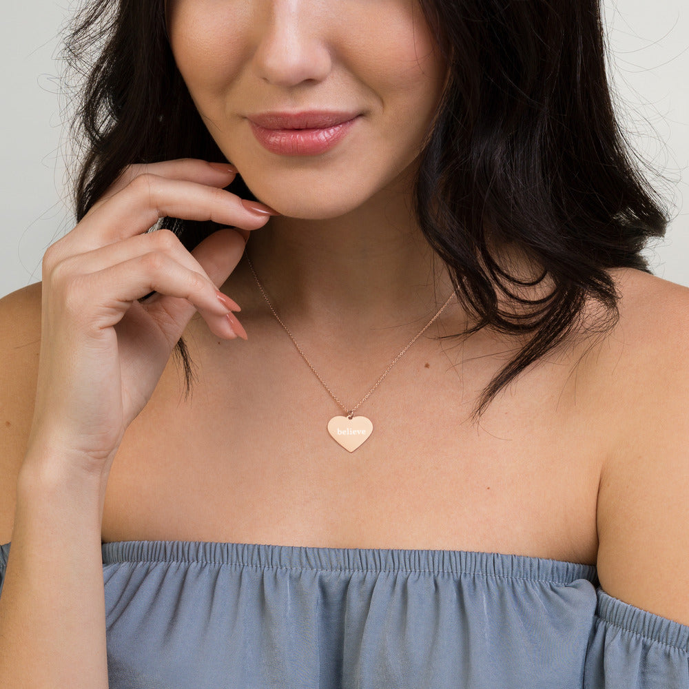 Believe Engraved Silver Heart Necklace