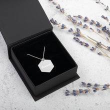 Load image into Gallery viewer, Dream Engraved Silver Hexagon Necklace