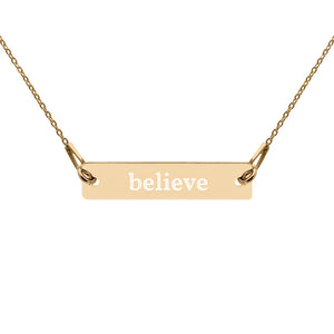 Believe Engraved Silver Bar Chain Necklace