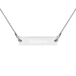 Believe Engraved Silver Bar Chain Necklace
