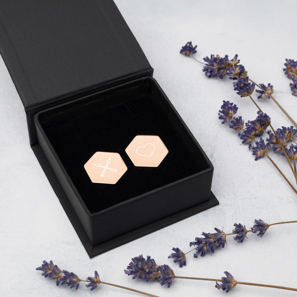 Heart & Arrows Sterling Silver Hexagon Stud Earrings