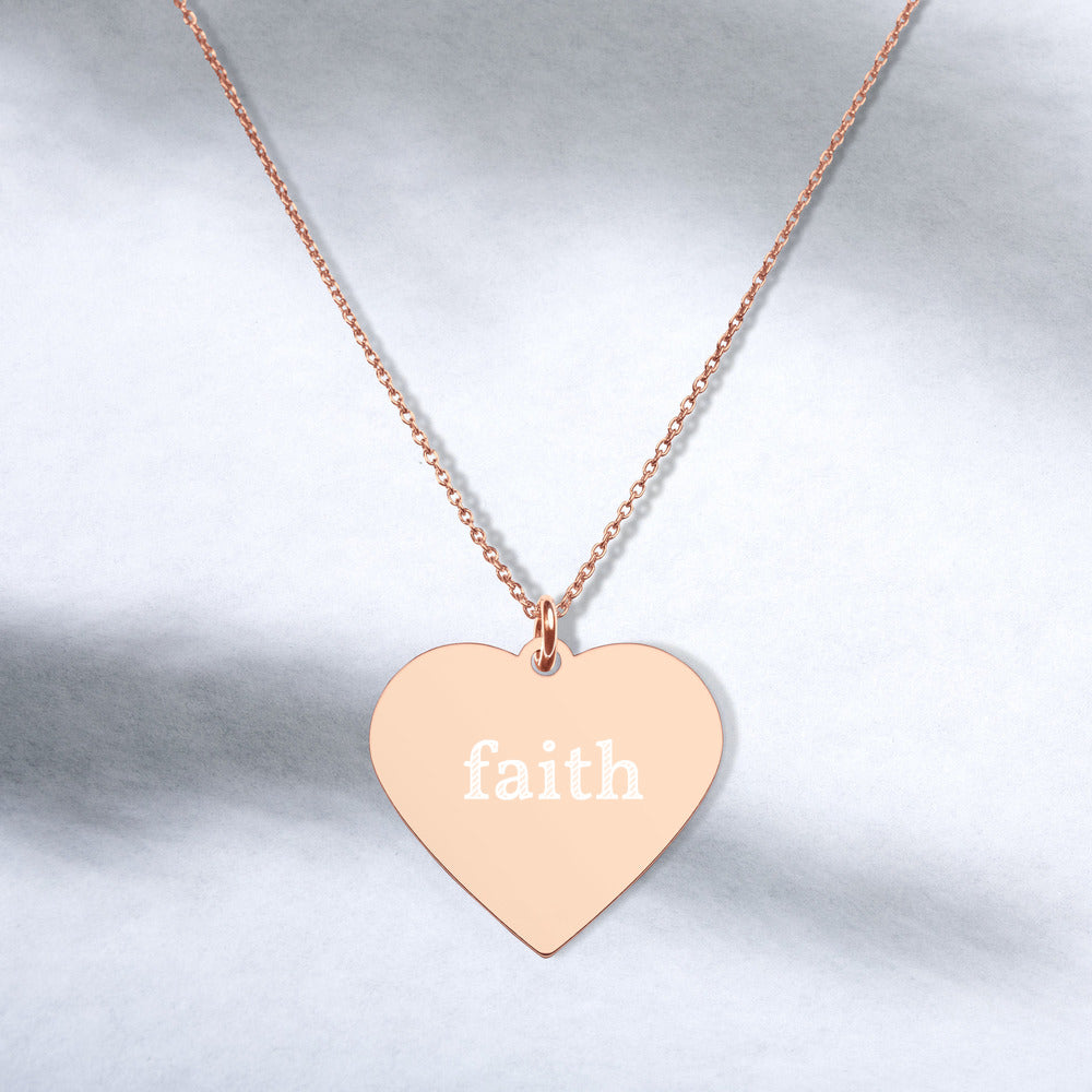 Faith Engraved Silver Heart Necklace