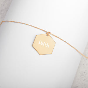 Faith Engraved Silver Hexagon Necklace