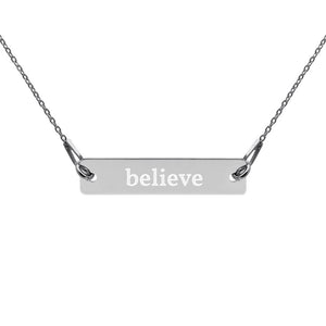 Believe Engraved Silver Bar Chain Necklace